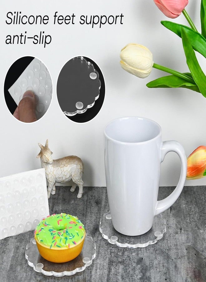 Stuffygreenus 12 Pcs Scalloped Acrylic Coasters for Drinks Clear Coaster with Silicone Anti-Slip Dots Decorative DIY Coaster Table Protector for Home Ktchen Bar Office - Image 3